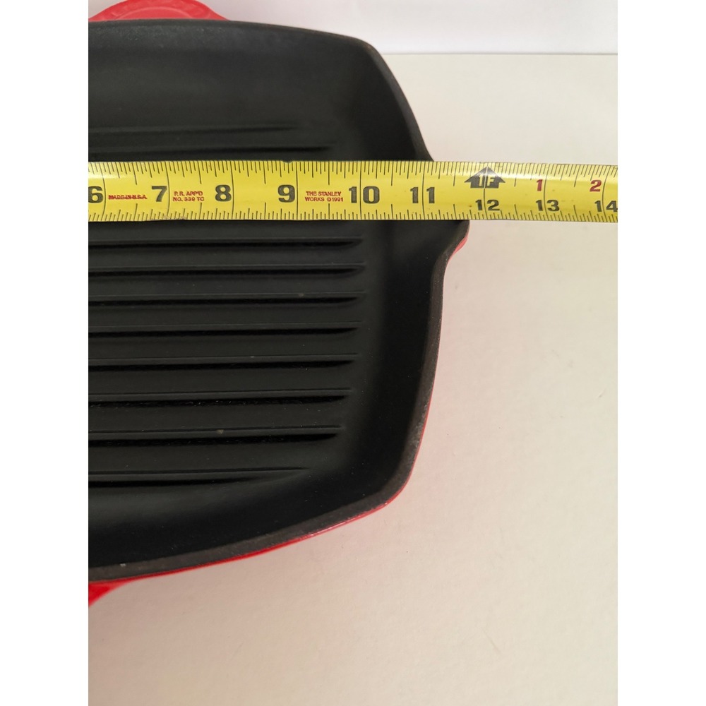 Le Creuset Red Enameled Cast Iron Square Grill Pan 26 France Luxury Classic - Picture 16 of 16